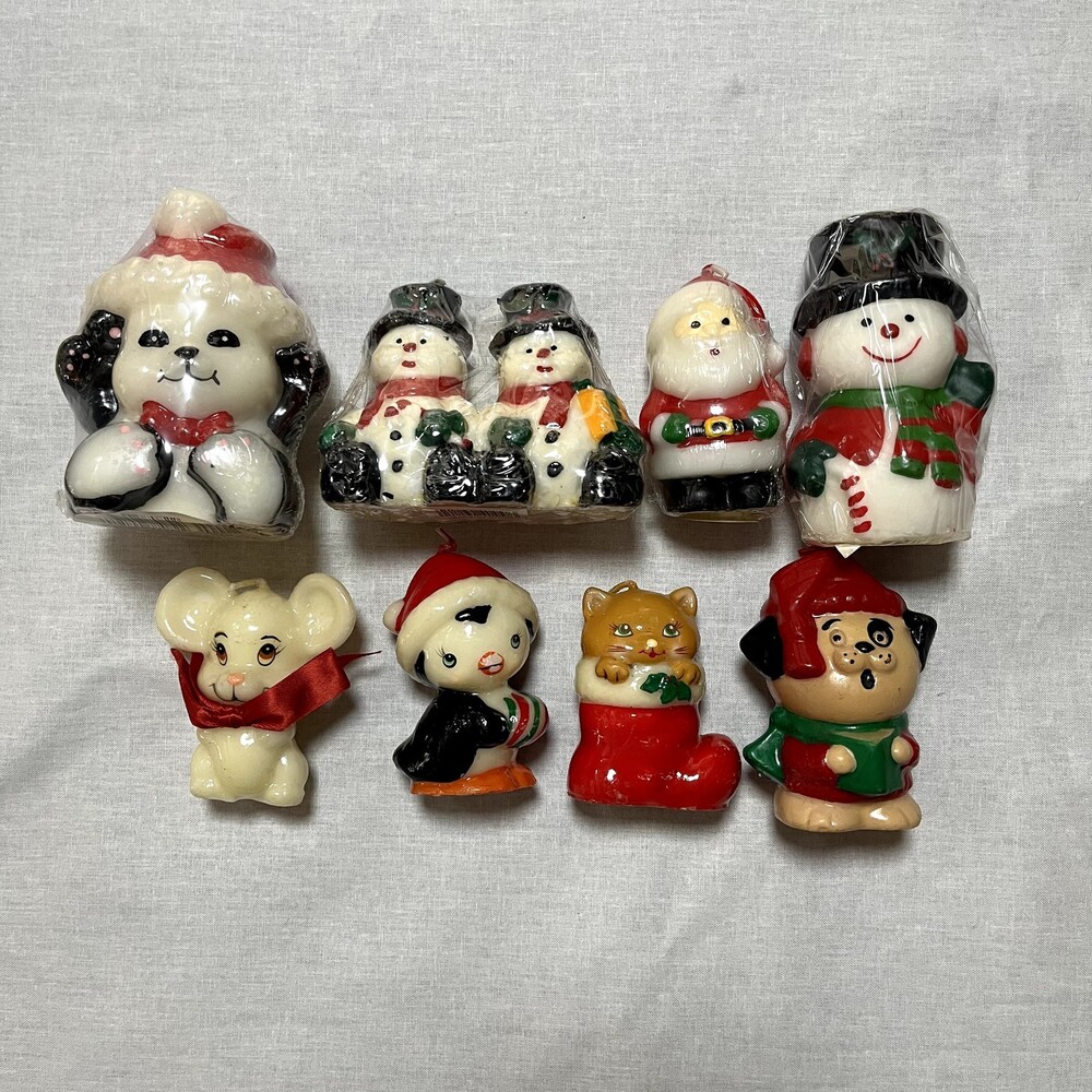 Vintage Christmas Candle Set of 8 - Santa, Bear, Cat, Penguin, Snowman